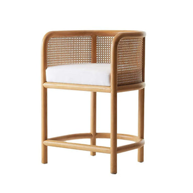 Natural Cane Rattan Counter Stool Oak Frame High Bar Chair for Kitchen Dining