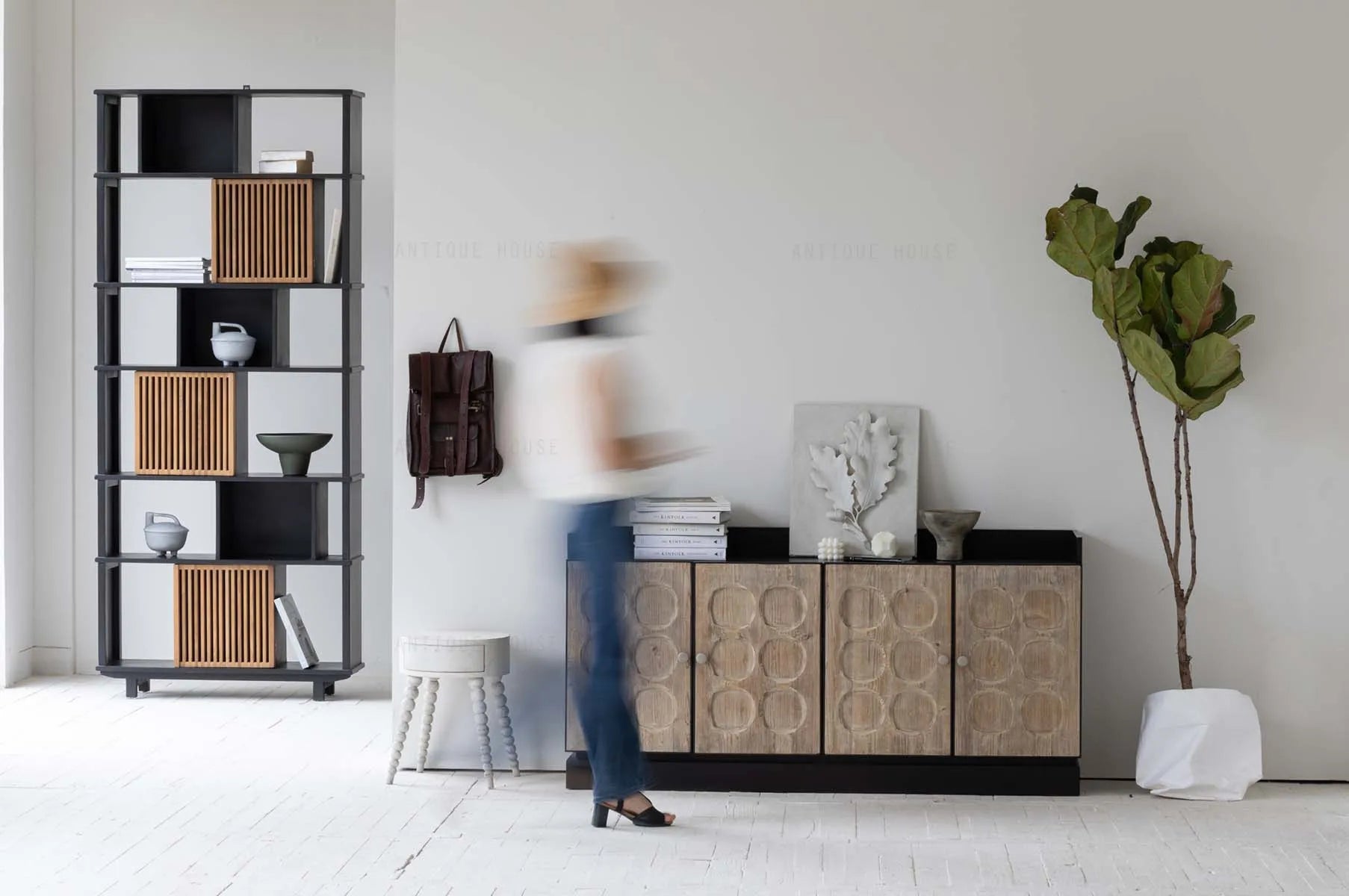 Minimalist Nordic Recycled Pine Wood Sideboard Cabinet - Antique Living Room Storage