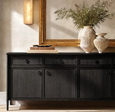 Luxury Unique Modern Solid Oak Wood Handcrafted 4-Door Sideboard Cabinet