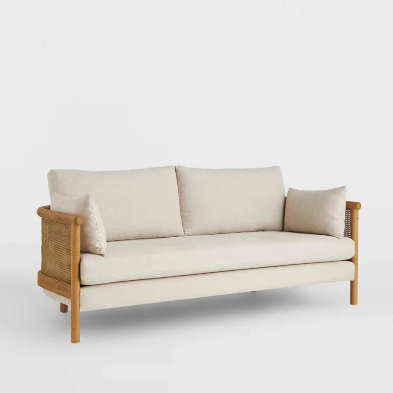 Natural Rattan Oak Wood Frame Couch Sofa for Modern Living Room Hotel