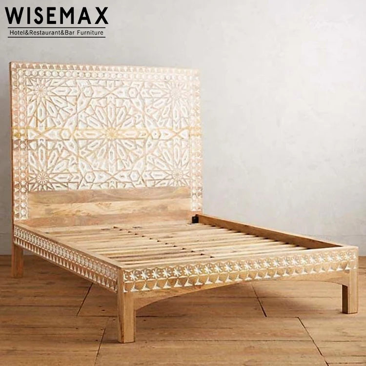 Elegant French Style Carved Ash Wood Nightstand with Gold Stainless Steel Legs