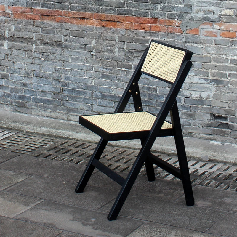 Elegant Black Foldable Wooden Rattan Dining Chair for Events, Home, Weddings
