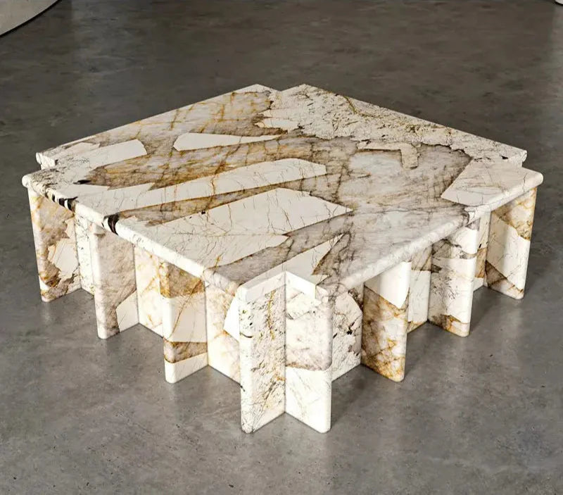 Tostone Elegant Carrara White Marble Rectangle Coffee Table for Living Room