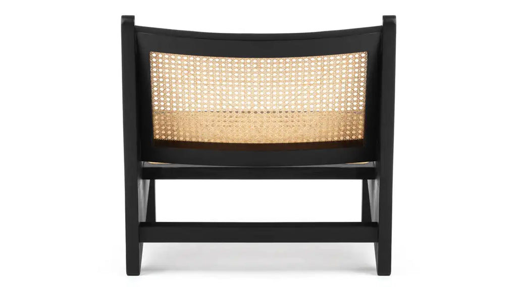 Modern Natural Rattan Cane Lounge Chair, Oak Frame, Backrest, Living Room Accent