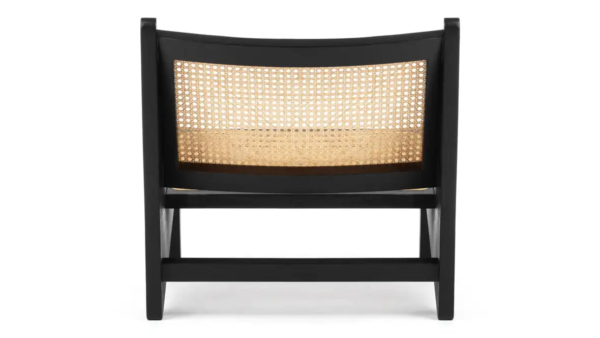 Modern Natural Rattan Cane Lounge Chair, Oak Frame, Backrest, Living Room Accent