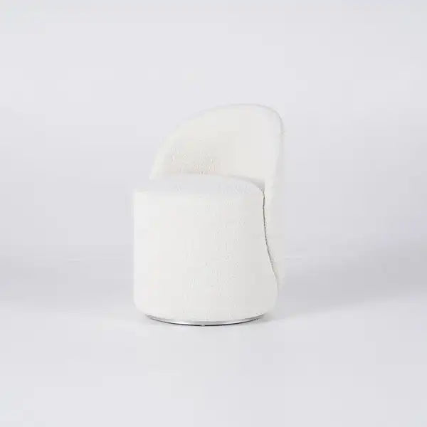 Elegant White Boucle Swivel Accent Chair - Modern Living Room Vanity Stool