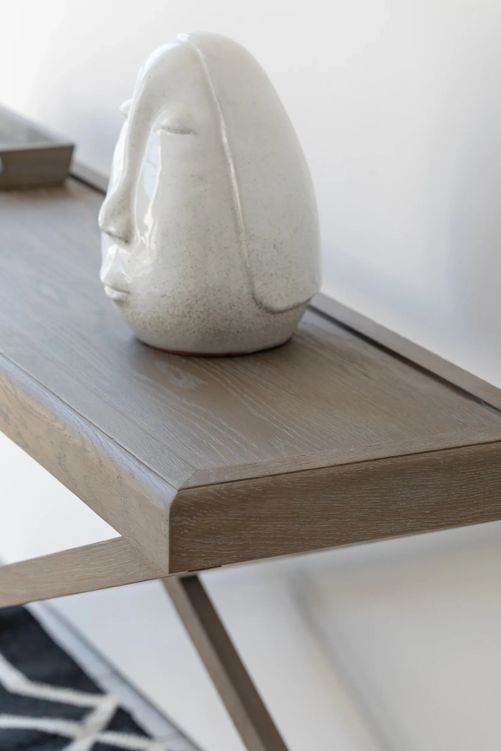 Elegant Scandinavian Solid Oak Wood Console Table with One Removable Tray