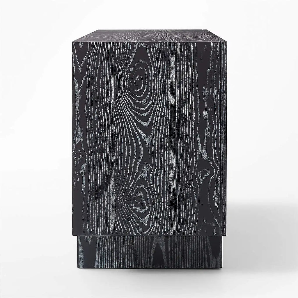 Modern Black Cerused Oak Wood Media Credenza Sideboard TV Console Cabinet