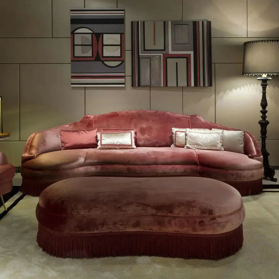 Luxury Velvet Fringed Ottoman Bench, Modern Wood Frame Entryway Seating