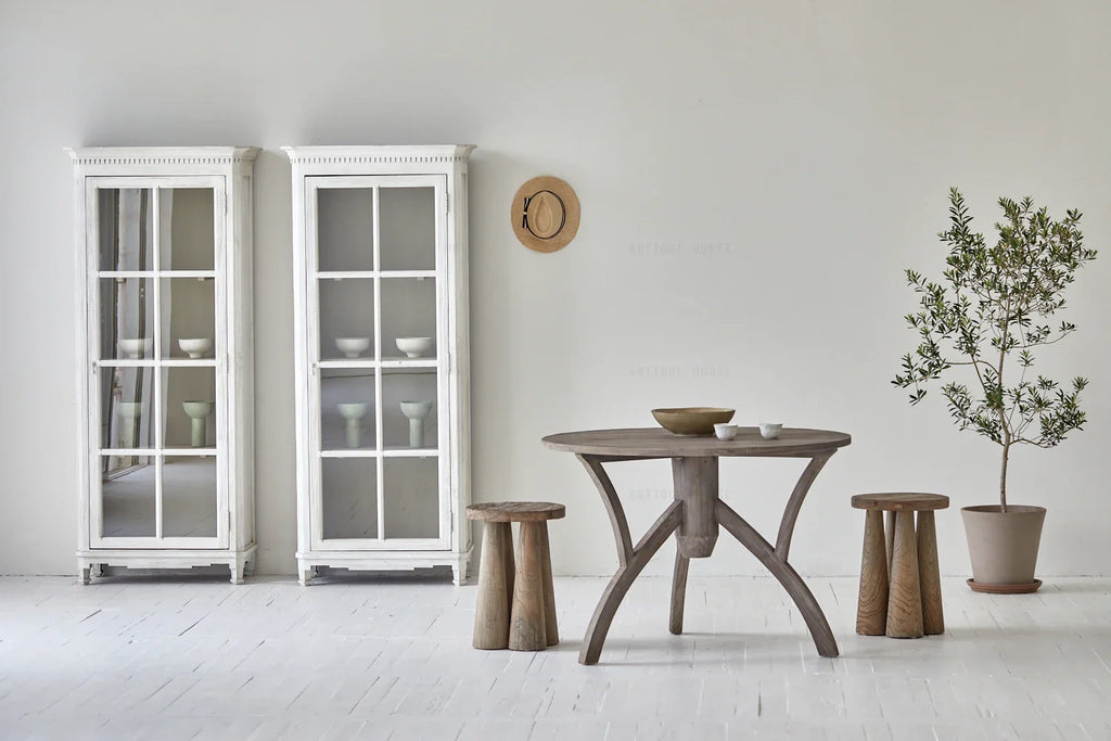 Rustic Reclaimed Pine Round Dining Table - Natural Wabi Sabi Wood Furniture
