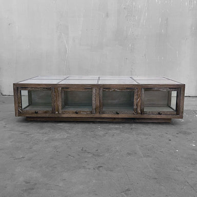 Elegant Glass Top Solid Oak Wood Coffee Table with Storage Drawers