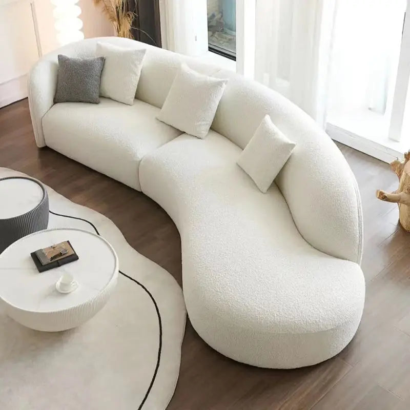 Elegant Arc Boucle Sofa, Italian Design Luxury Velvet Fabric Living Room Couch