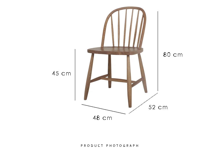 Solid Oak Armless Dining Side Chair - Scandinavian Modern Windsor Style