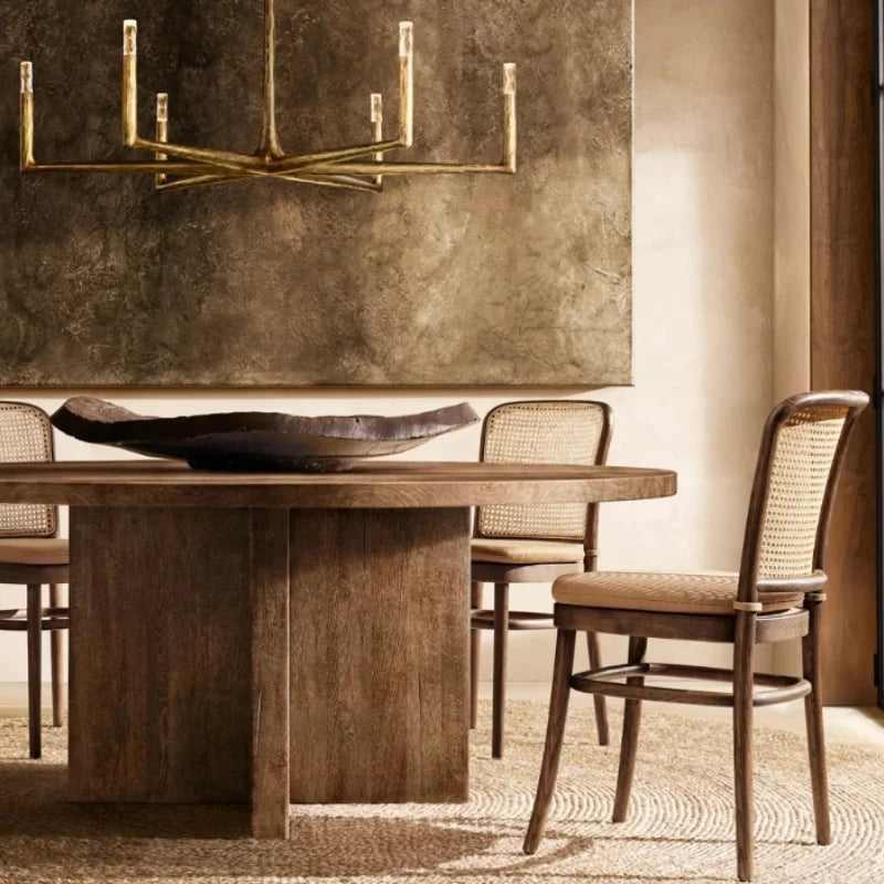 Elegant Solid Wood Round Dining Table for Home, Hotel, Villa - Customizable Sizes