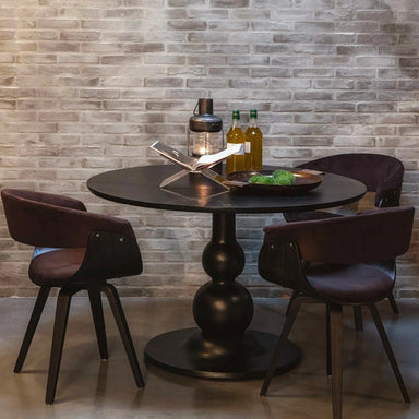 Popular Style Round Black Oak Wood Dining Table with Wooden Top, Modern Design
