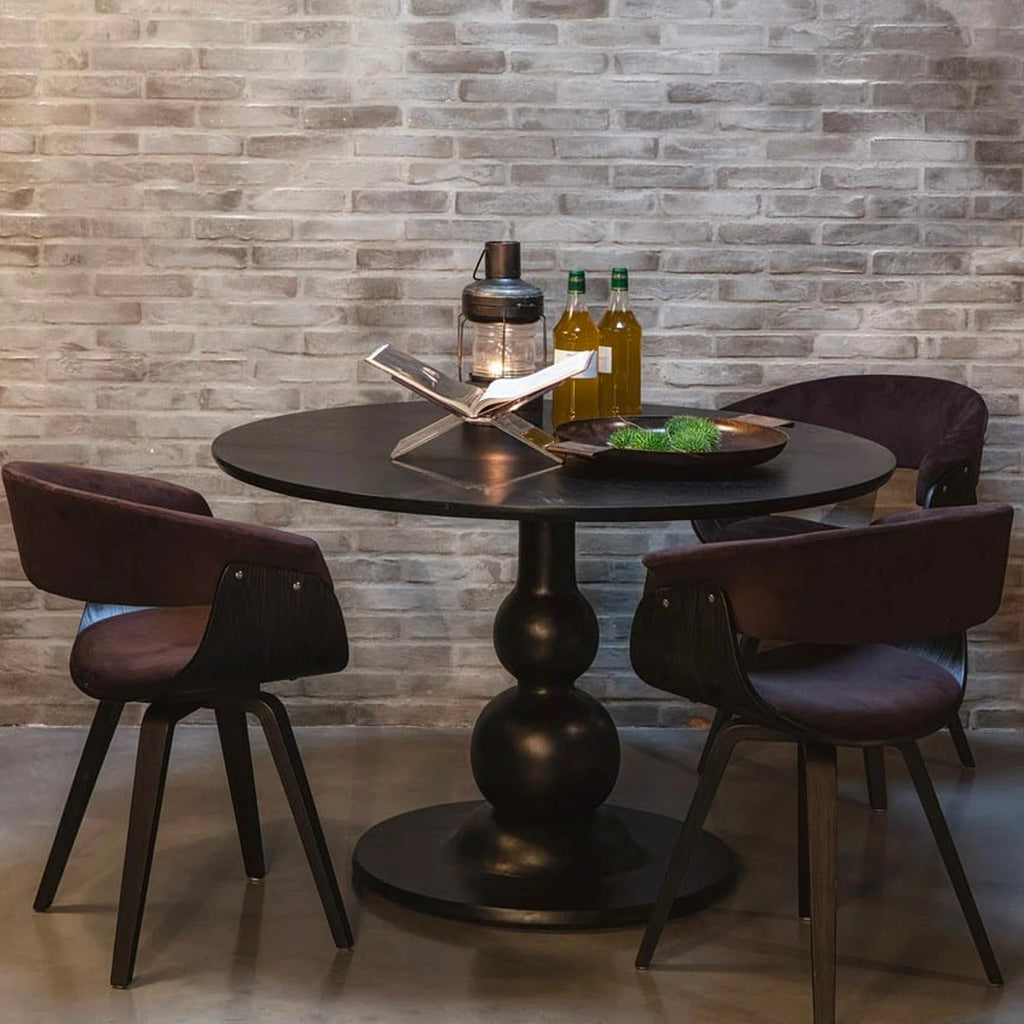Popular Style Round Black Oak Wood Dining Table with Wooden Top, Modern Design