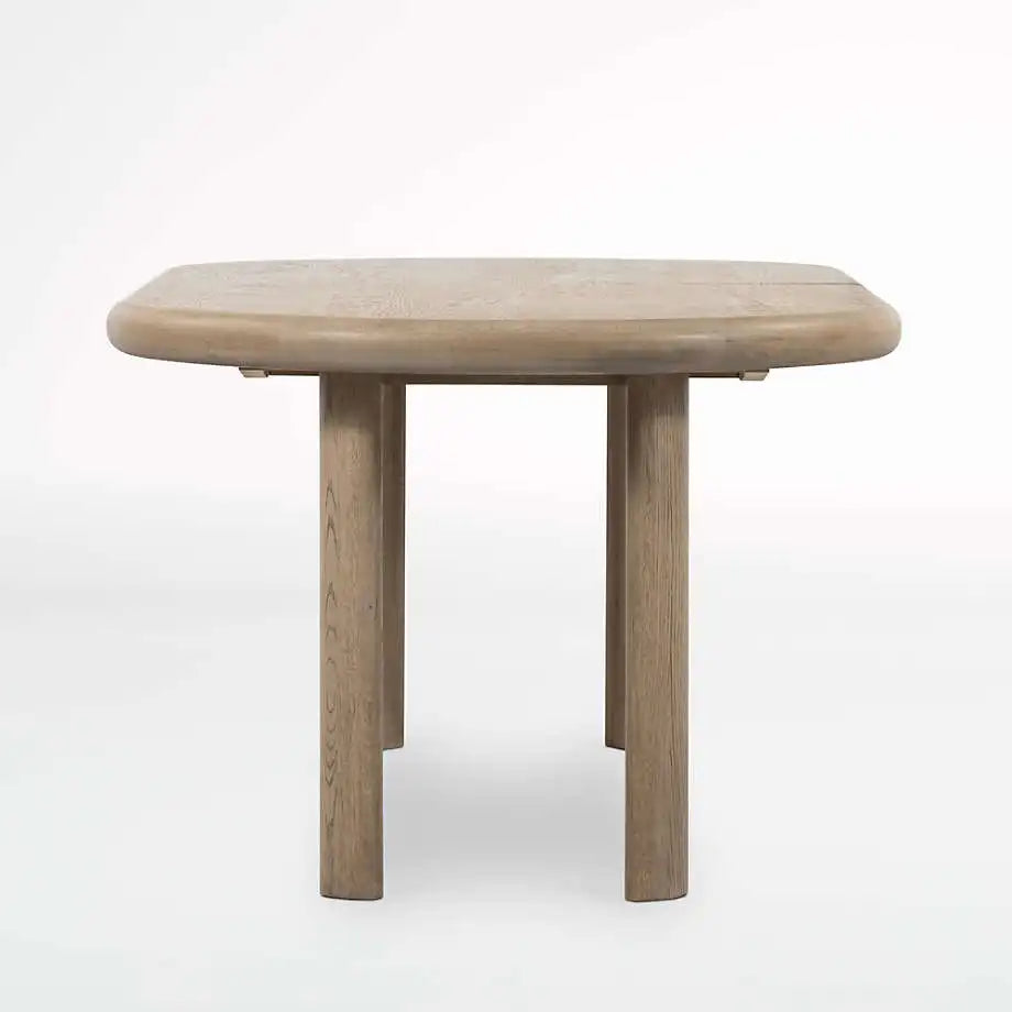 Expansive Solid Oak Oval Expandable Dining Table, Plank Legs, Rounded Edges
