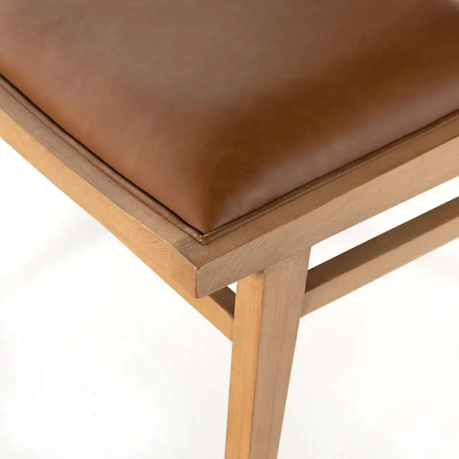 Elegant Oak Rattan Dining Chair with Leather Seat for Modern Restaurants & Homes