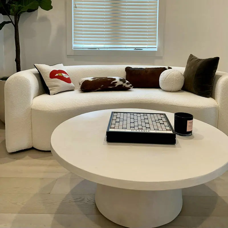 Modern Curved Boucle White Sofa Luxurious Velvet Living Room Accent Couch