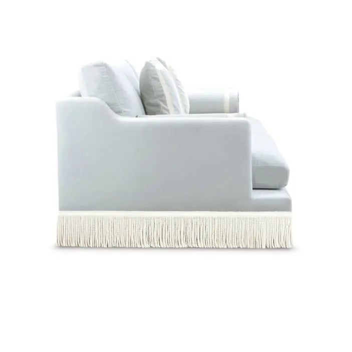 Elegant Nordic Style Velvet Down Filled Sofa with Fringes, Three-Seater Couch