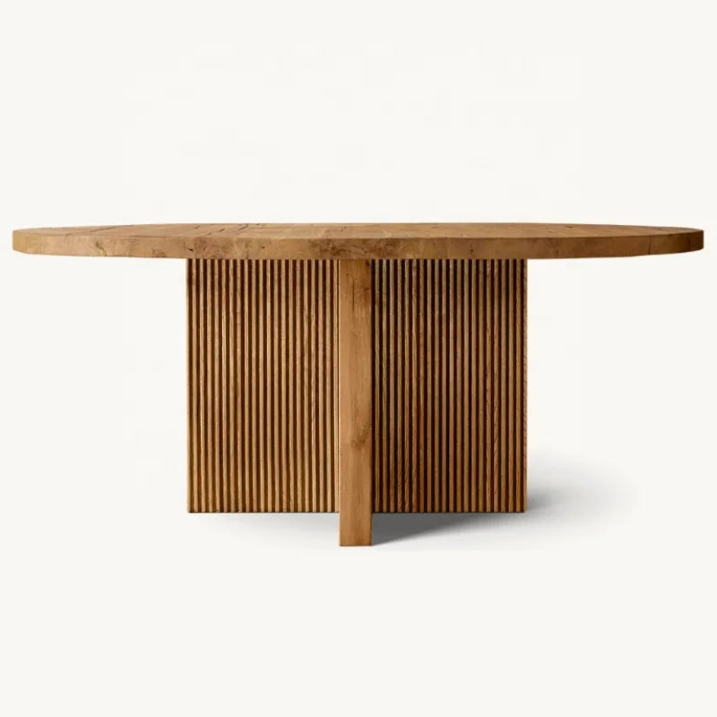 High-End Customizable Solid Oak Round Dining Table & Chair Set