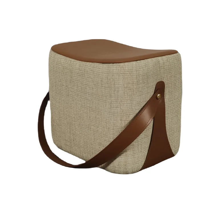 Portable Leather Round Ottoman Foot Rest Stool for Living Room