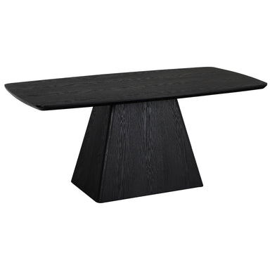 Modern Black Rectangular Dining Table, Oak Wood Top, Durable Industrial Design
