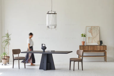 Japandi Style Wooden Console Table: Authentic Elm Plywood & Stone Sideboard