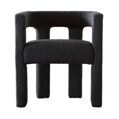 Elegant Italian Boucle Upholstered Dining Armchair - Plush Comfort, Black & White