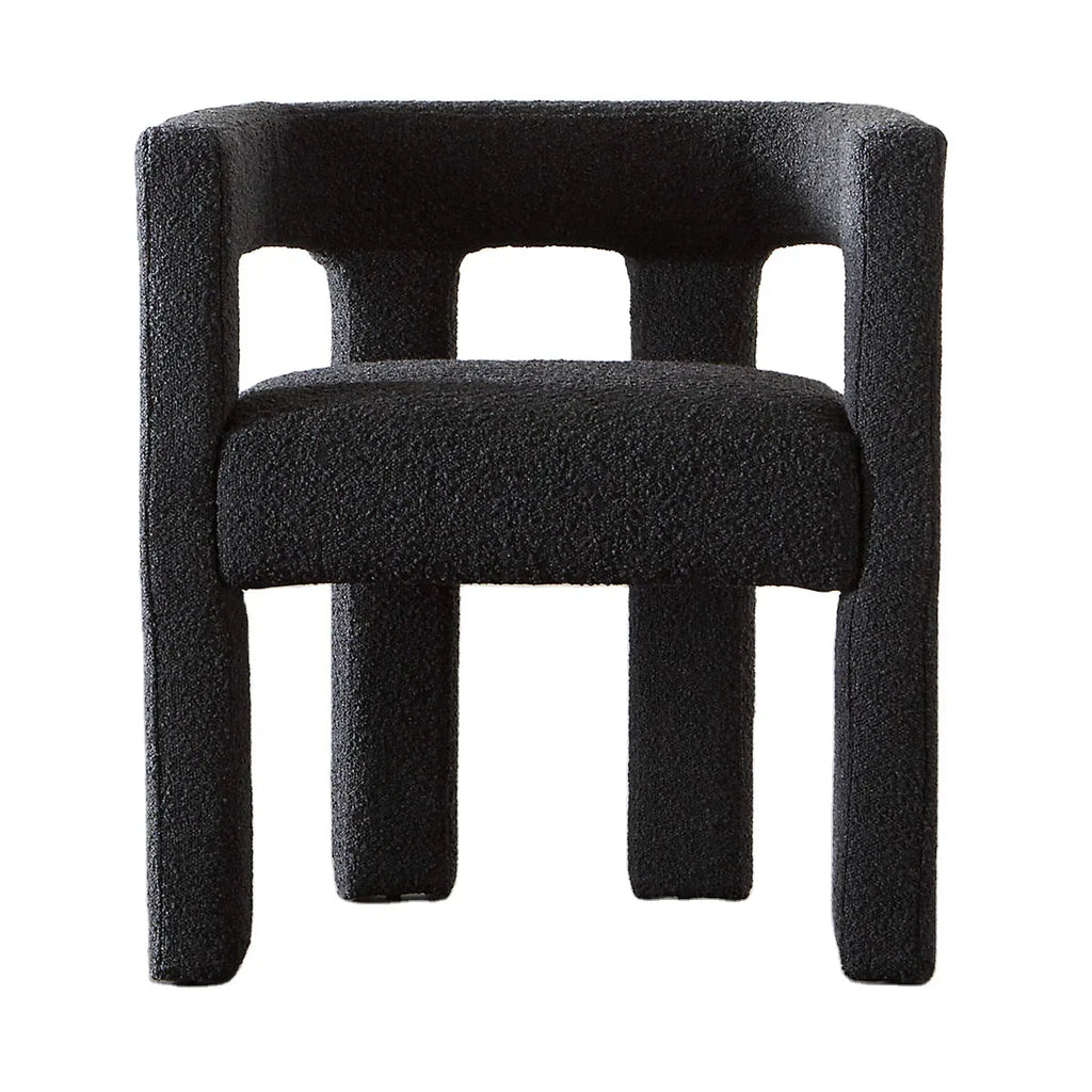 Elegant Italian Boucle Upholstered Dining Armchair - Plush Comfort, Black & White