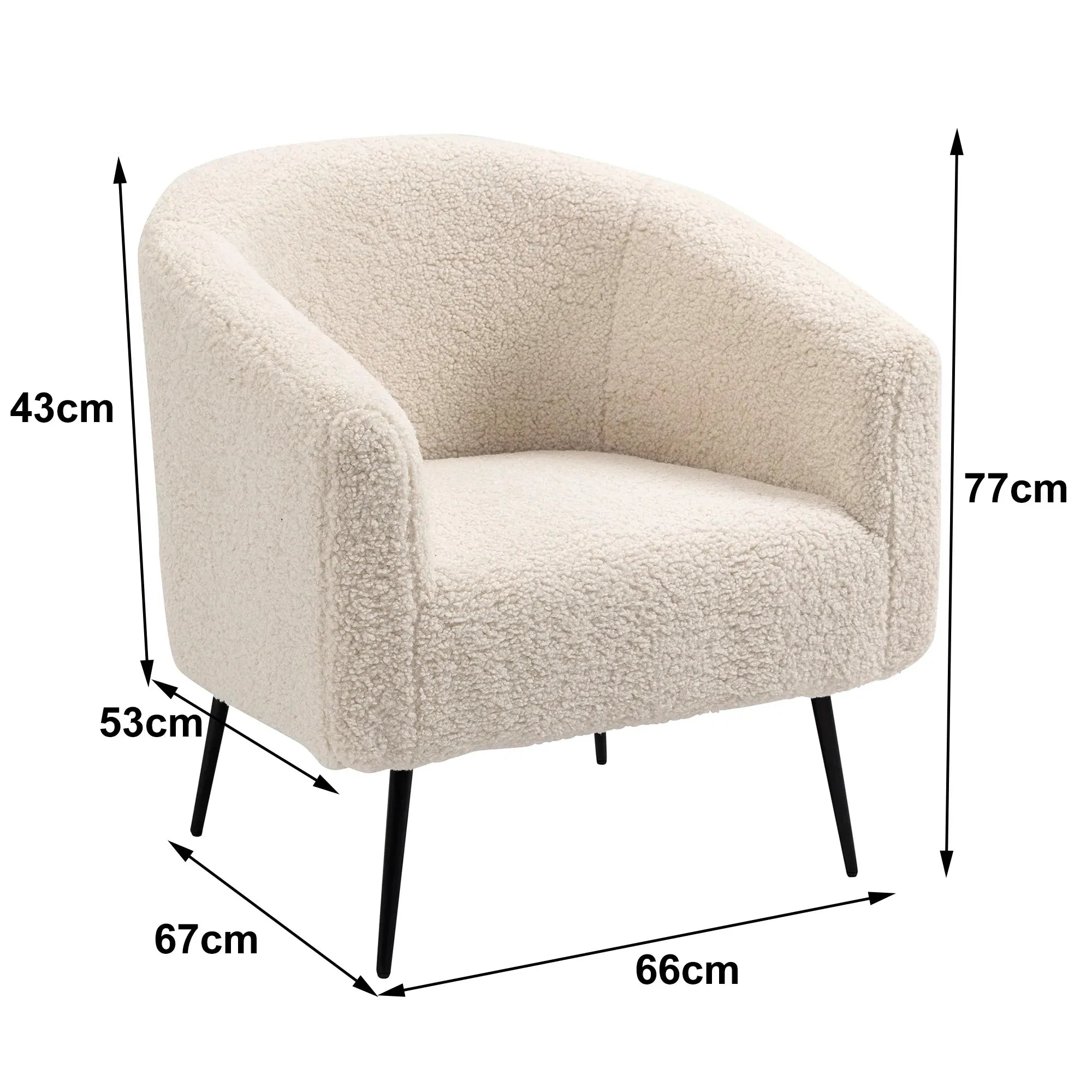 Plush White Fleece Modern Arm Dining Chair | Comfortable Upholstered Accent Seat
