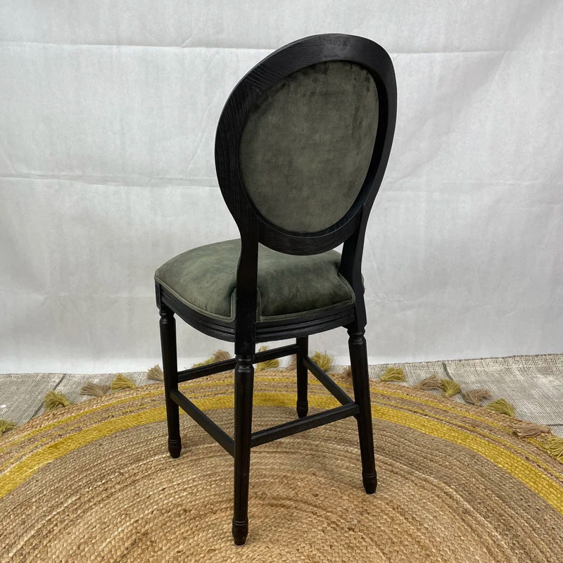 French Classic Solid Oak Louis Velvet Bar Stool Dining Chair