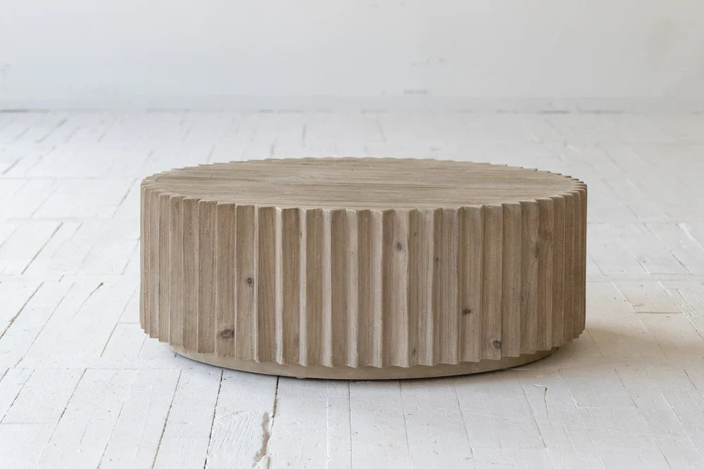 Elegant Round Wooden Coffee Table - Designer Solid Pine Centerpiece Furniture