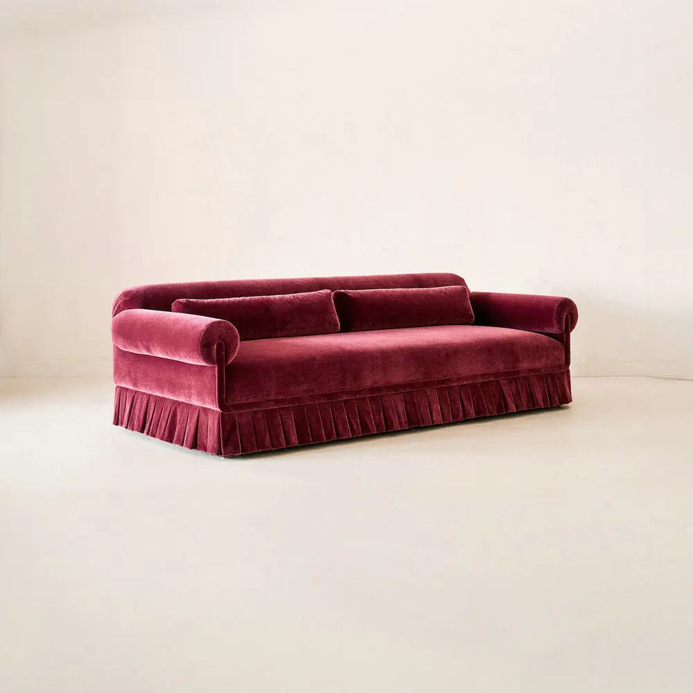 Elegant Purple Velvet Pleated Skirt Daybed Sofa with Tassels