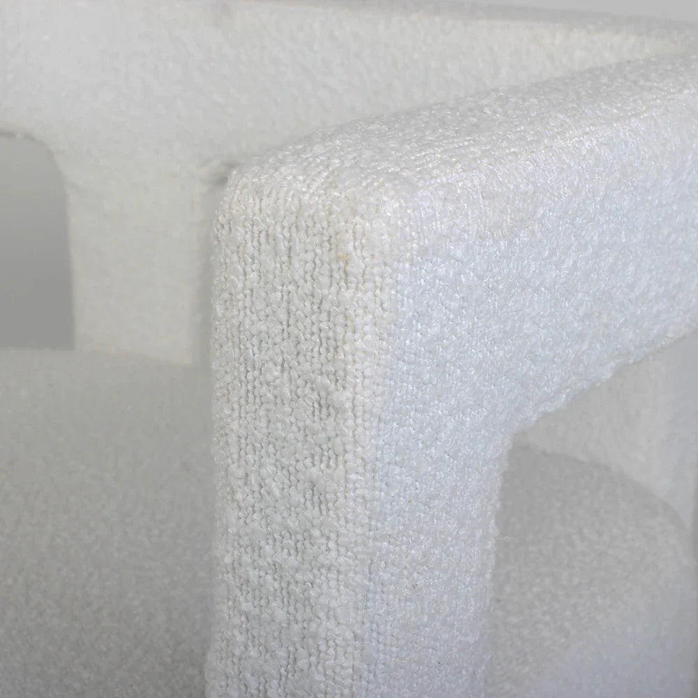 Elegant White Boucle Upholstered Dining Armchair: Modern Low Back Accent Chair
