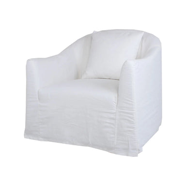 Chic White Linen Upholstered Armchair: Removable Slipcover, Solid Wood Frame, Single Sofa