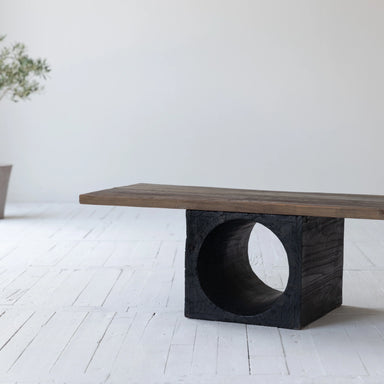 Elegant Mid-Century Arc Deco Recycled Elm Wood Coffee Table, Natural Top