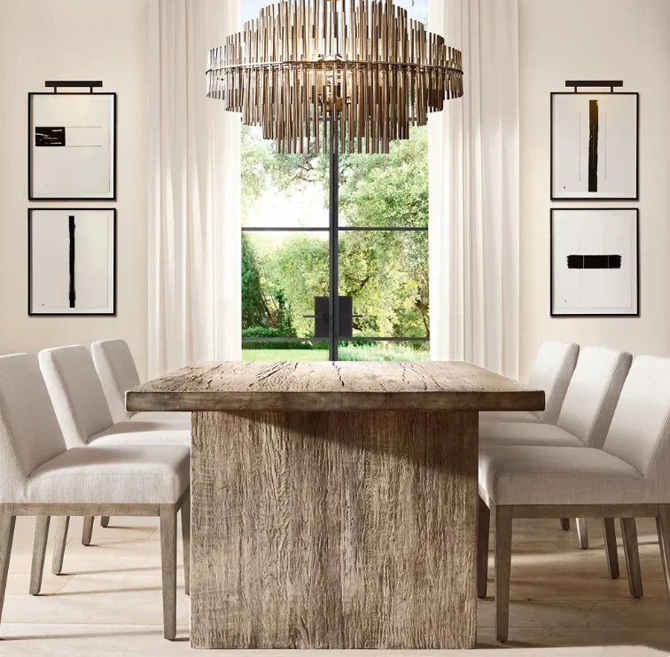 Rustic American Oak Solid Wood Dining Table - Customizable for Home, Hotel, Club