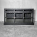 Elegant Black Oak Wood Sideboard: Glass Doors, Versatile Living Room Storage