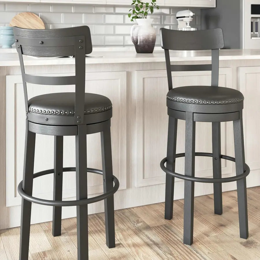 Modern Faux Leather Swivel Bar Stool with Adjustable Counter Height Wooden Back