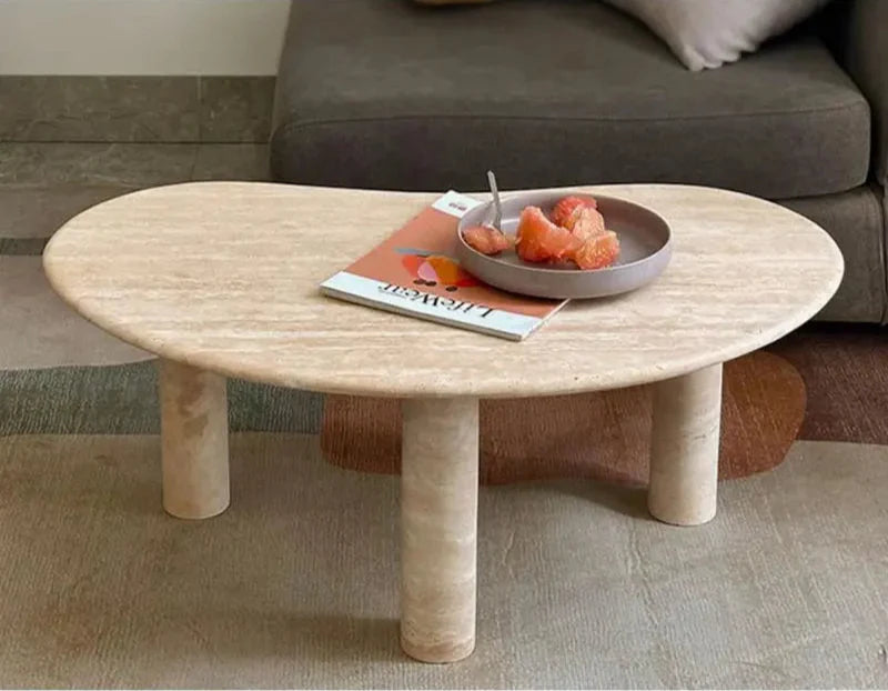Luxurious Oval Natural Travertine Coffee Table for Modern Living Room Decor