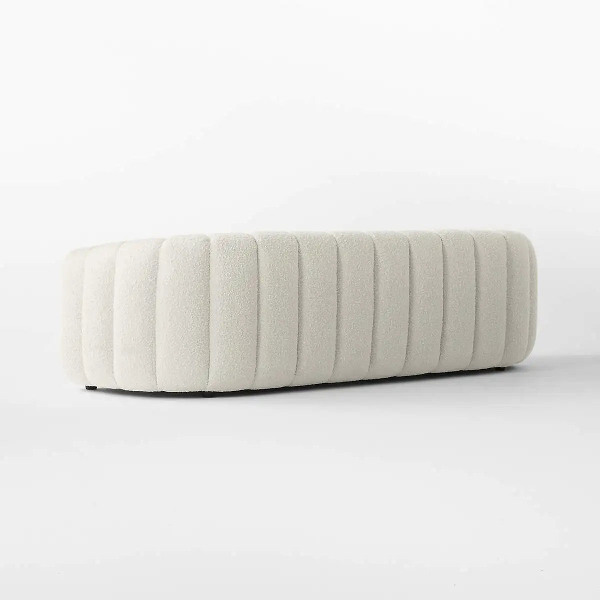 Channeled White Boucle Sofa - Solid Wood Frame, Plush Living Room Couch