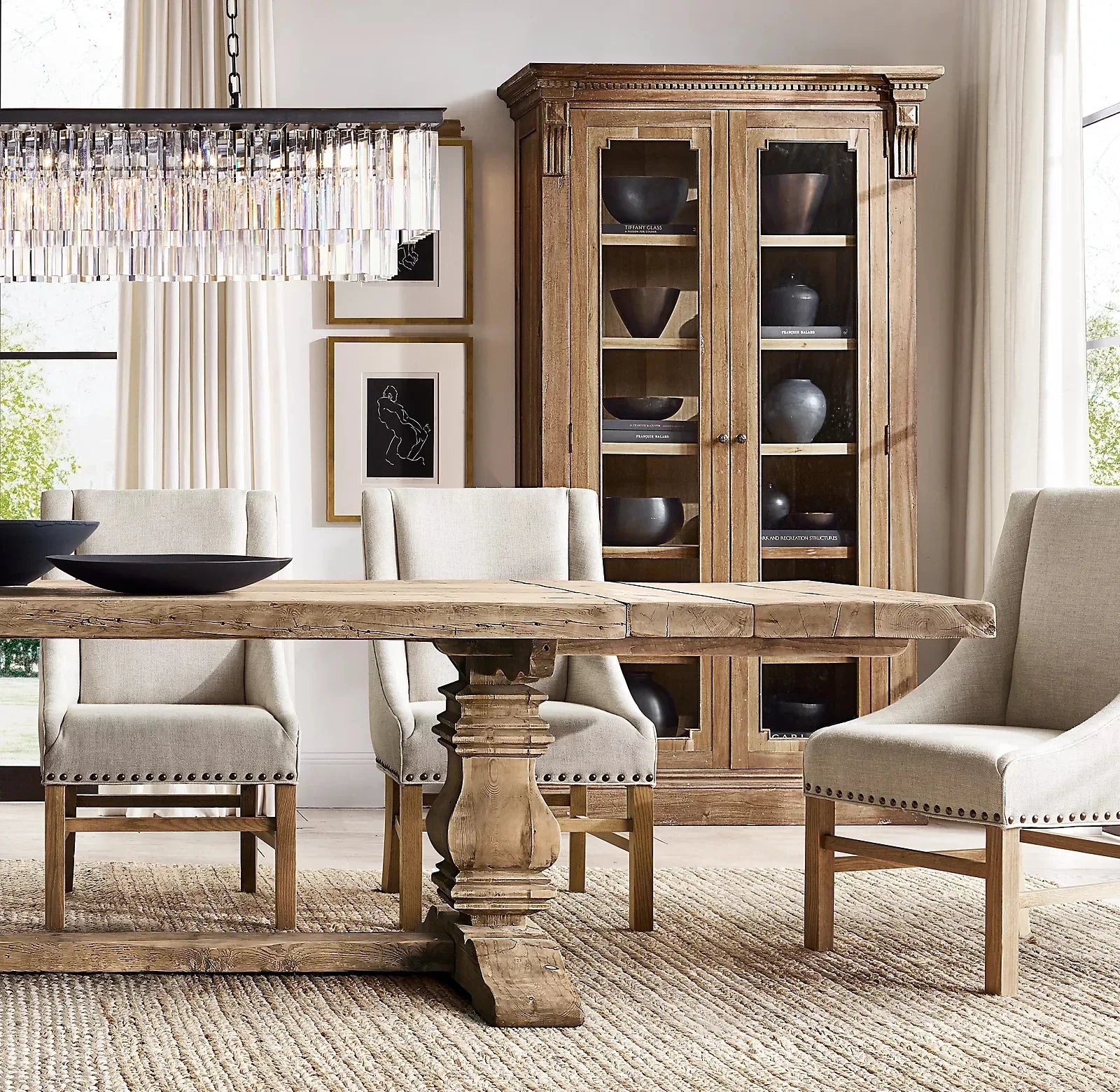 Long Solid Wood Dining Table for Home and Eating