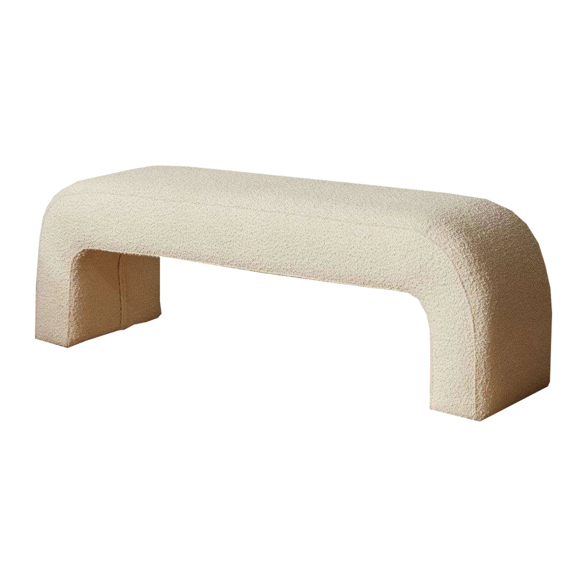 Luxurious Boucle Accent Bench: Arch Design, Wood Frame for Bedroom & Entryway