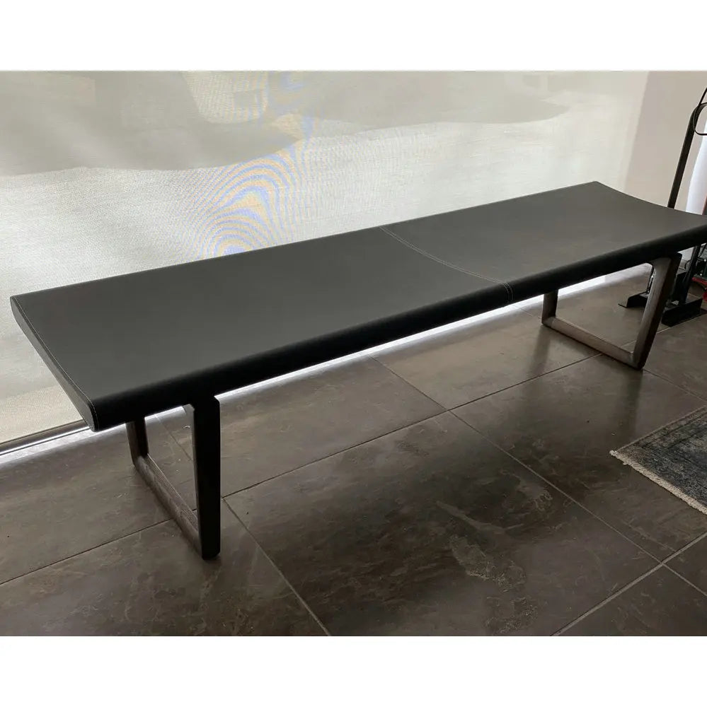 Elegant Retro Saddle Leather Bench Ottoman, Heavy-Duty Long Stool for Hallway Living Room