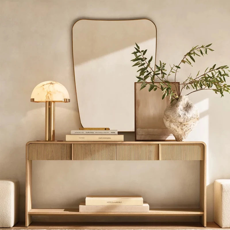 Modern Solid Wood Oval Groove Entrance Hallway Console Table