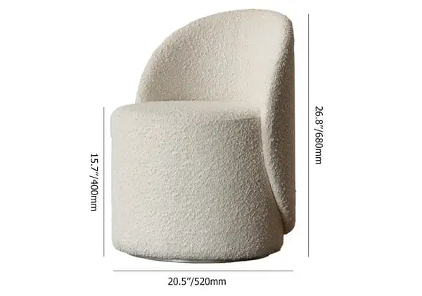 Chic Nordic Boucle Swivel Vanity Stool, White Low-Back Accent Chair