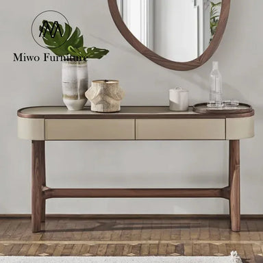 Modern Luxury Nordic Leather Solid Wood Entrance Console Table