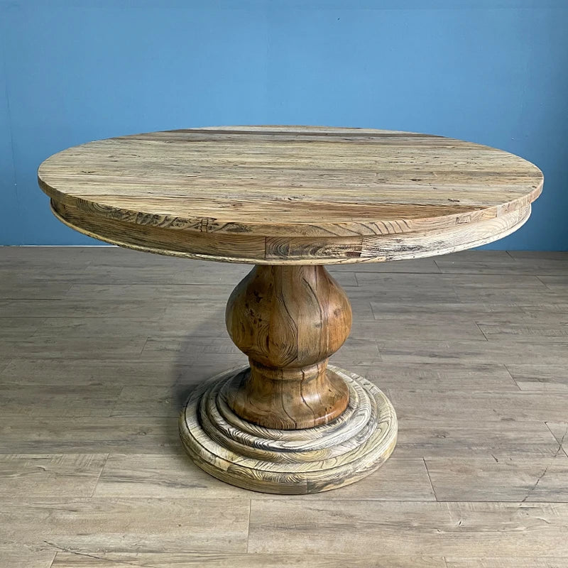 Classic Solid Oak Wood Round Dining Table - Small, Sturdy, Farmhouse Style