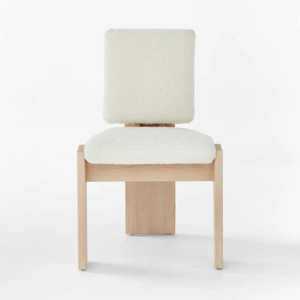 Elegant White Boucle Dining Chair: Solid Oak Wood, Modern Design, Comfy Seating